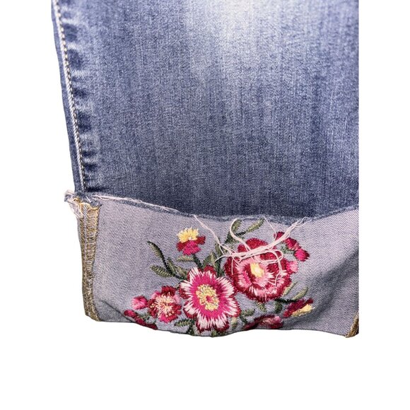 INC Womens Straight-Leg Embroidered Cuffed Jeans Regular Fit Blue Denim With Flo - Picture 4 of 8